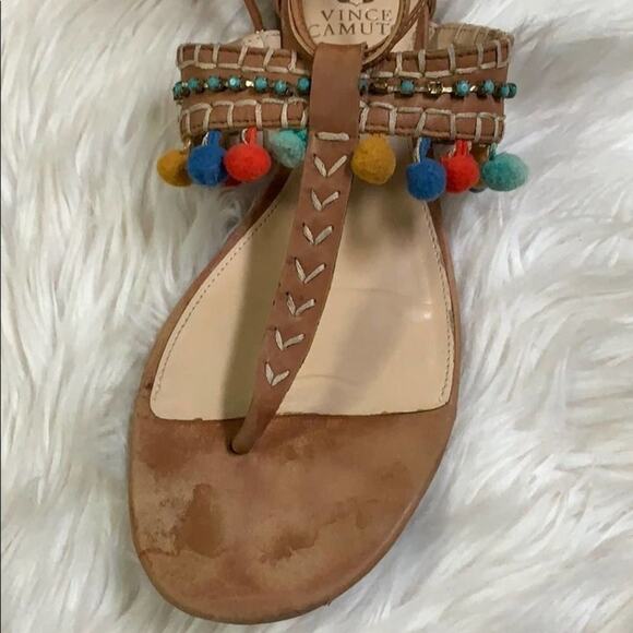 VINCE CAMUTO LEATHER POM POM LACE UP SANDA… - Picture 6 of 8